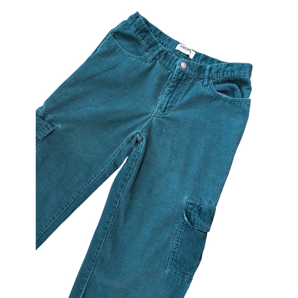 RSQ Cargo Pants Womens 28 Teal Blue Corduroy Wide Leg Utility Trousers